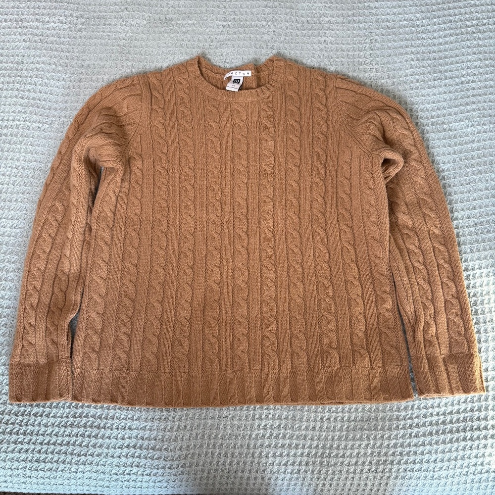 Vintage Gap Factory Wool Cable Knit Sweater Womens XL Brown Tan Y2K 2005 Stretch